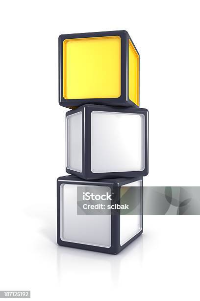 Stack Of Three Blocks With One Unique Element Stock Photo - Download Image Now - Cube Shape, Abstract, Black Color