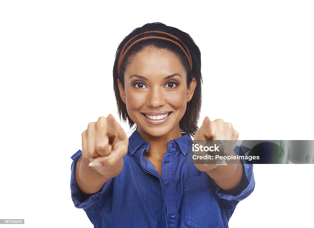 YOU! are awesome! A beautiful african-american woman pointing at you while isolated on white 30-34 Years Stock Photo