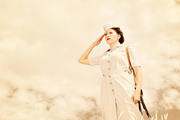 istock WWII Nurse Saluting Off Into The Distance 187130008