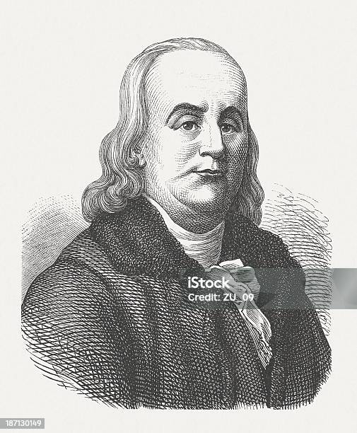 Benjamin Franklin Usfounding Father Wood Engraving Published 1877 Stock Illustration - Download Image Now