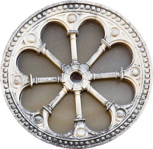 Rosette on a building of a church ,clipping path