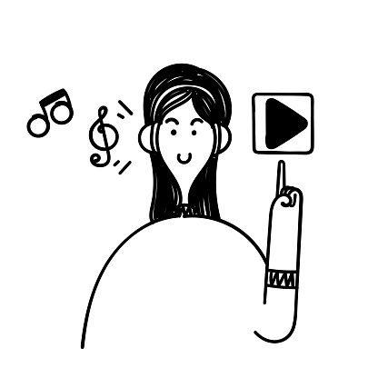 hand drawn doodle play music button illustration vector