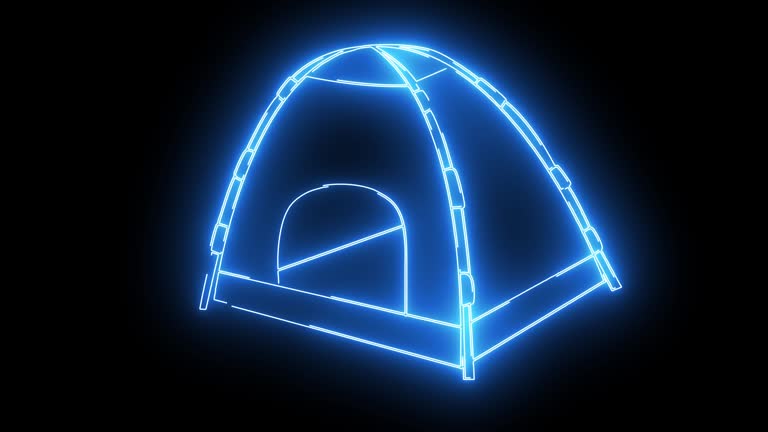 Animated camping tent icon with a glowing neon effect