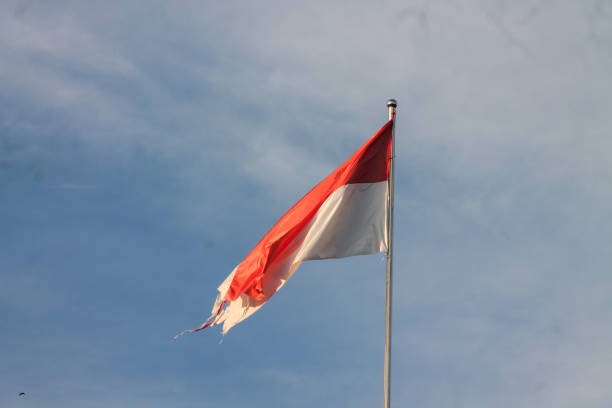 istock Old Indonesian flag on the wind 1871336978