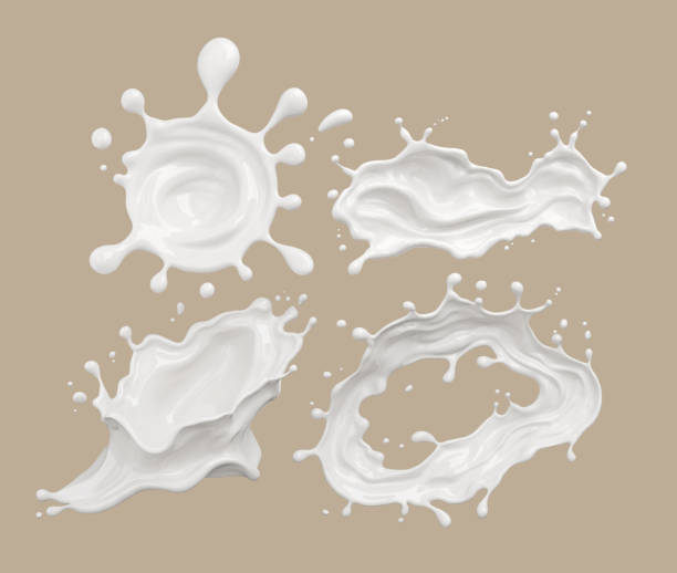 istock Set of Milk splash and pouring, yogurt or cream include Clipping path, 3d illustration. 1871340067