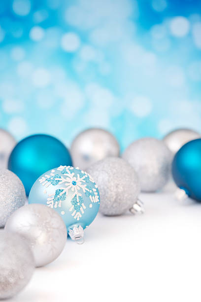 istock Blue and silver Christmas scene with baubles 187135488