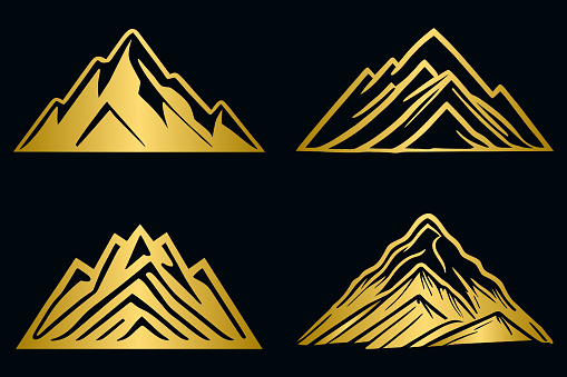 Set of golden mountains logo, gold mountains