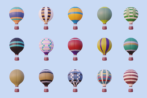 Set of 3d colorful hot air balloons