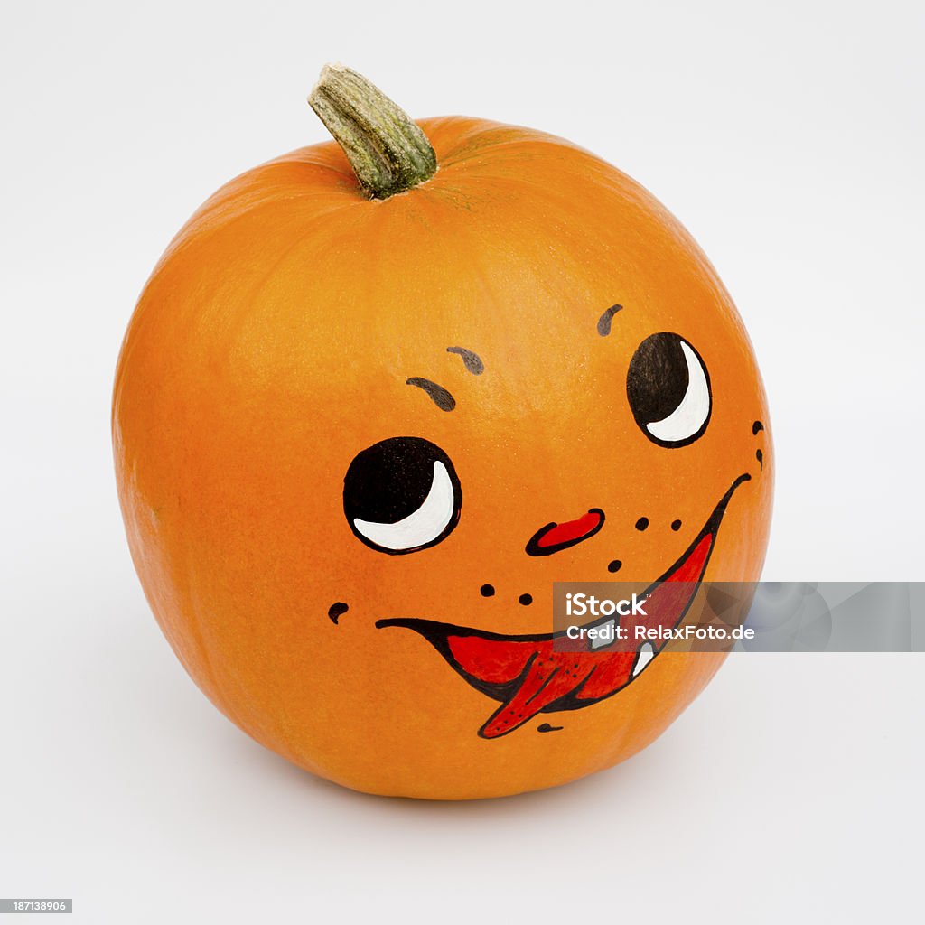 Colori arancio Zucca di halloween con dipinto Fare le boccacce - Foto stock royalty-free di Ambientazione interna