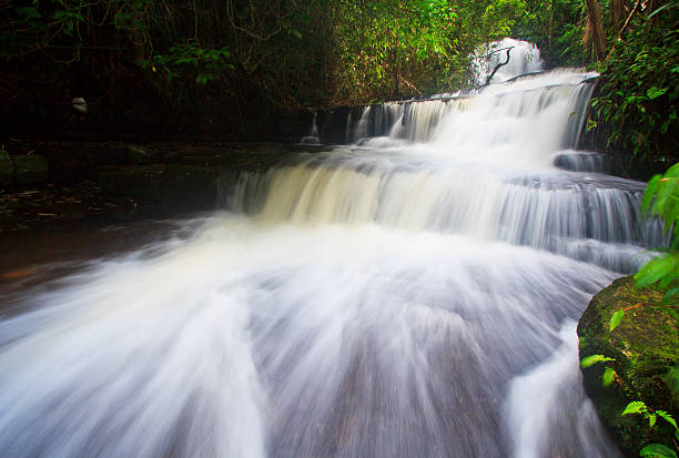 Sae Pong Lai Waterfall. The most famous laos waterfall. A large waterfall in Southern Laos, Waterfall landscape