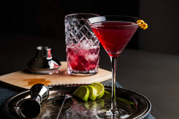 Cosmopolitan Cocktail in Crystal Martini Glass stock photo