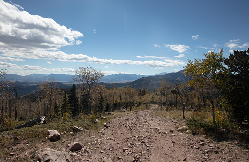 Top of Medano Pass on four wheel drive road in the Sangre De Cristo range of the Rocky Mountains in Colorado United States