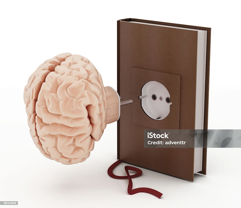 Brain plug-in Brain with plug designed for the electric socket on the book. Brain Stock Photo