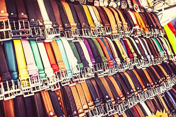istock Colorful Leather Belts in a Market Stall 187142245