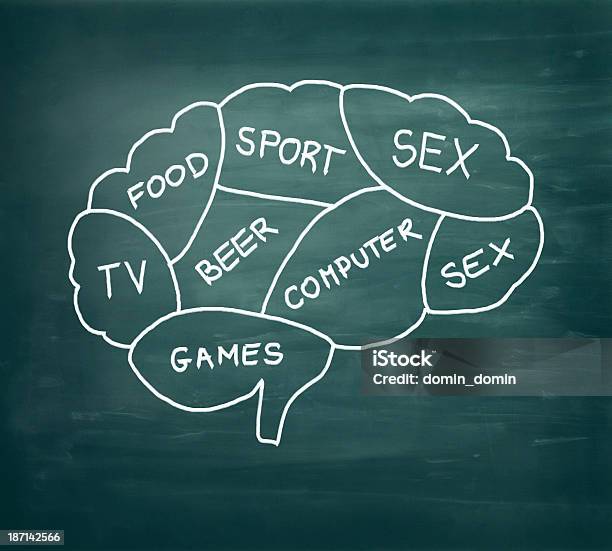 Illustration Of Mans Brain With Humor Drawing On The Blackboard Stock Photo - Download Image Now