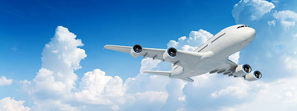 istock Panoramic image of commercial jet airplane in flight 187142588