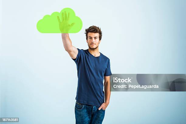 Young Man Cloud Computing Stock Photo - Download Image Now - 20-24 Years, 20-29 Years, Adult