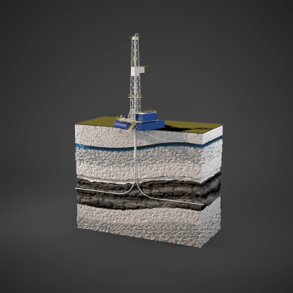 3D model of a natural gas rig to show how hydraulic fracturing works ( fracking ).