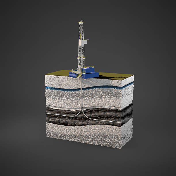 Layers of rock being fractured for natural gas stock photo