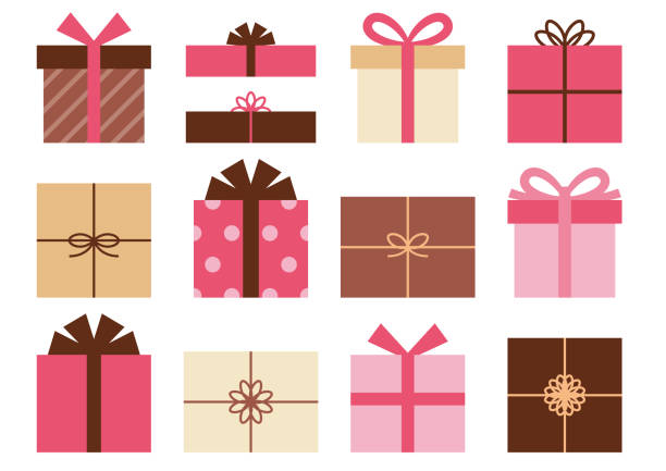 ilustraciones, imágenes clip art, dibujos animados e iconos de stock de set de caja de regalo en tono rosa con cintas y lazos. regalo, regalo de navidad, caja de regalo, vector, ilustración - birthday present christmas pink white background