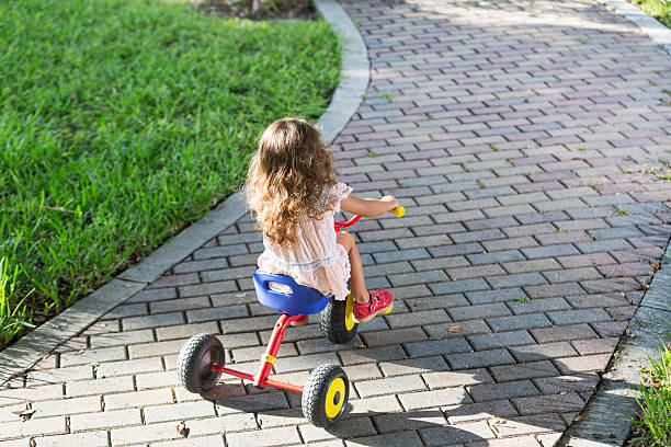 istock Little girl riding tricycle 187145162