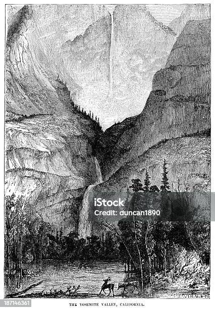Долина Йосемити Калифорния — стоковая векторная графика и другие изображения на тему Национальный парк - Национальный парк, Старомодный, Аборигенная культура