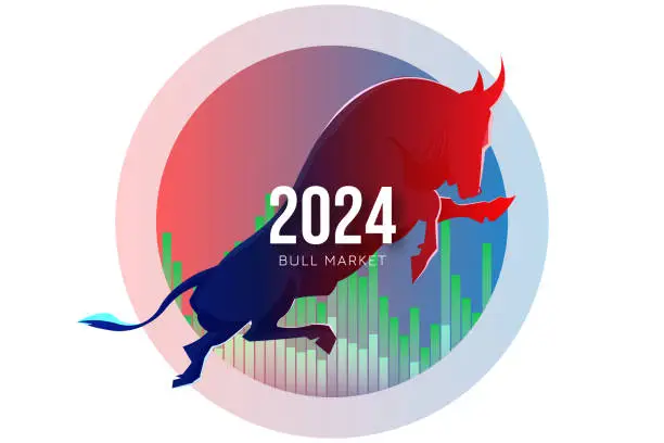 Vector illustration of Bull market rises, stock market rises concept