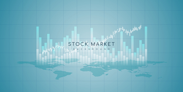 Stock market and exchange. Candle stick graph chart of stock market investment trading. Stock market data. Bullish point, Trend of graph. Vector illustration