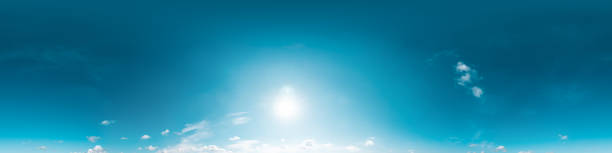 istock Clear blue summer sky panorama with Cumulus clouds. Seamless hdr spherical 360 panorama. Sky dome in 3D visualization, sky replacement for aerial drone 360 panoramas. Weather and climate change 1871475584
