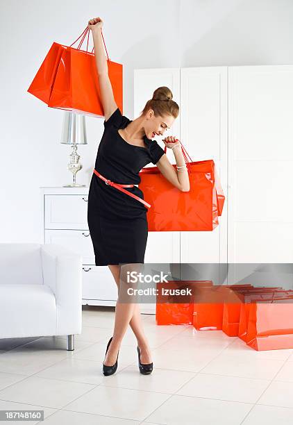 Joy Of Shopping Stock Photo - Download Image Now - Shopping Bag, One Woman Only, Studio Shot
