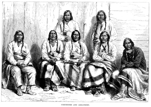 Vintage engraving showing Cheyenne and Arapaho Native Americans, 1873
