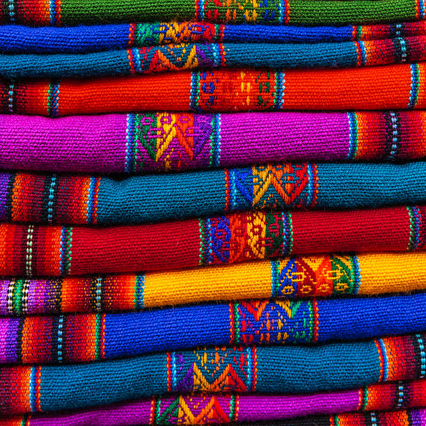 istock Colorful Peruvian fabrics for sale, Cuzco market, Peru 187148636
