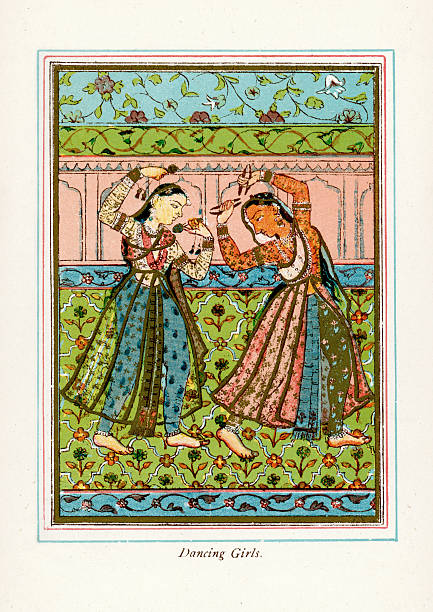 Dancing Girls Vintage colour lithograph showing Persian Dancing Girls iranian ethnicity stock illustrations