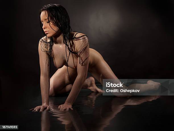 Naked Girl In Water On A Black Background Stock Photo - Download Image Now - Adults Only, Women, Naked