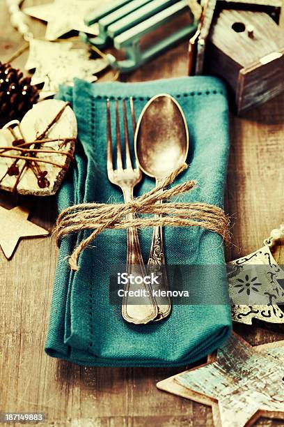 Christmas Table Place Setting Stock Photo - Download Image Now - Arranging, Christmas Decoration, Decoration