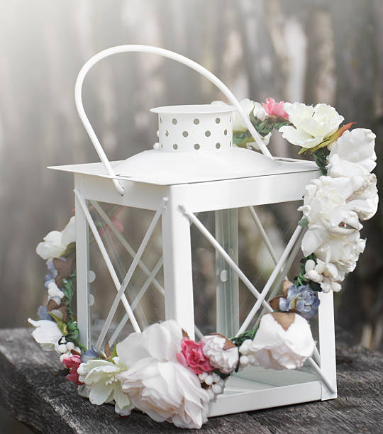istock Valentines day card. Wedding invitation. Lantern with bridal wreath 187150168