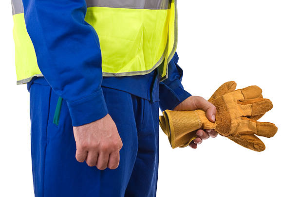 ブルーのカラーの労働者。 - reflection formal glove sports glove protective glove ストックフォトと画像