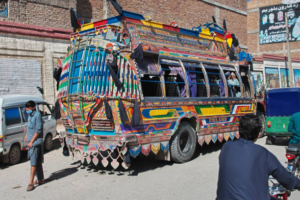 Peshawar, Pakistan - 31 Mar 2021: The public bus in Peshawar, Pakistan