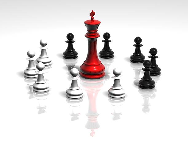 istock background with wite and black pawns isolated  red chess king 187152818