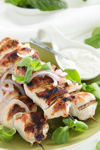 istock Chicken shish kebab on skewers. 187153403