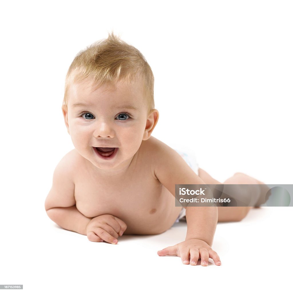 Sonriente bebé Aislado en blanco - Foto de stock de 6-11 meses libre de derechos