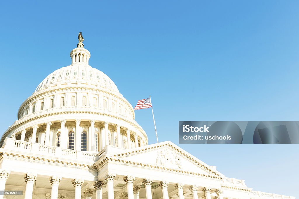 Good Morning US Capitol American Flag Stock Photo