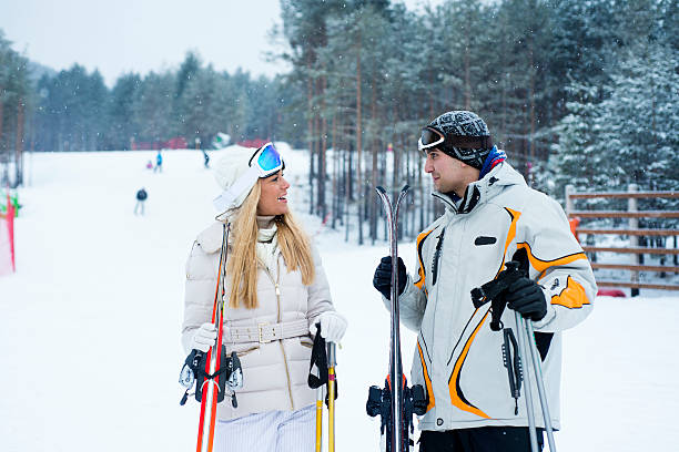 istock Young couple at skiing 187154279