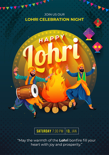 Indian Religious Festival Lohri A4 Size poster Design Template
