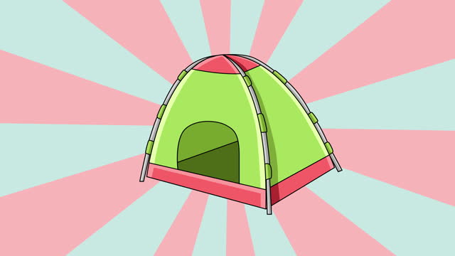 Animated camping tent icon with a rotating background