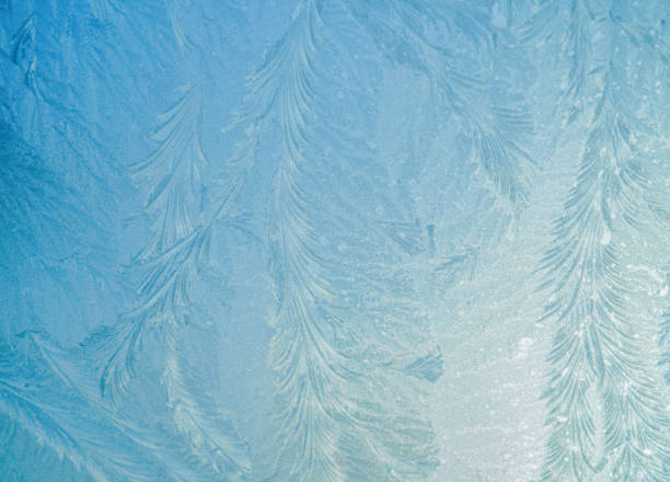 frost crystal on window glass in winter season