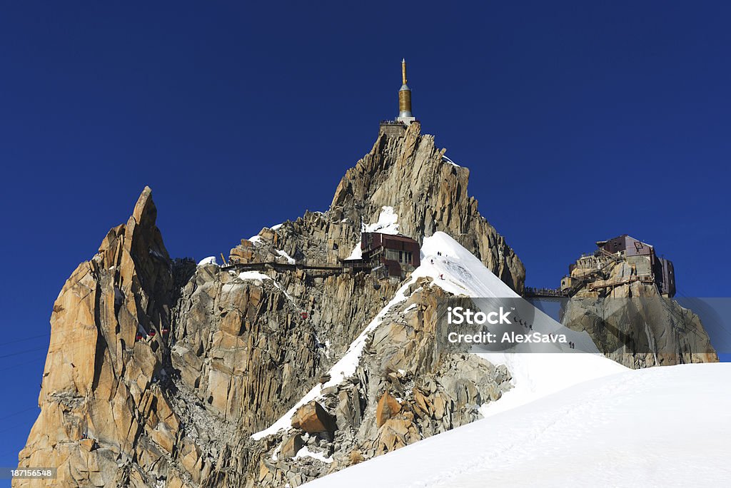 Aiguille du Midi Large group of people going down from Aiguille de Midi in the French Alps Aiguille de Midi Stock Photo