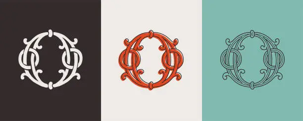 Vector illustration of 0 logo. Celtic number Zero monograms. Insular style initial with knots and interwoven cords. British, Irish, or Saxons overlapping monogram.