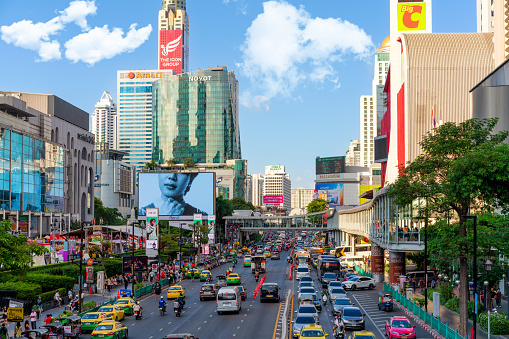 Thailand-December-17:Traffic jam on December 17,2023 at Traffic jam at Ratchadamri Bangkok Thailand, Bangkok Thailand