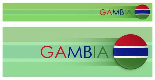 Vector illustration of Gambia flag horizontal web banner in modern neomorphism style. Webpage Gambia country header button for mobile application or internet site. Vector